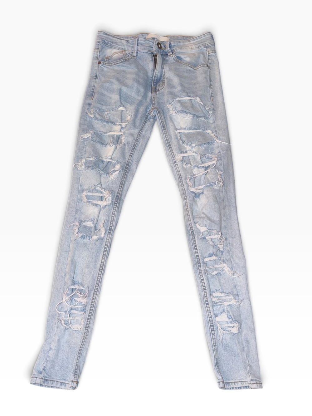 KDNK Heavily Distressed Skinny Jeans Shredded Light Wash Denim Size 28